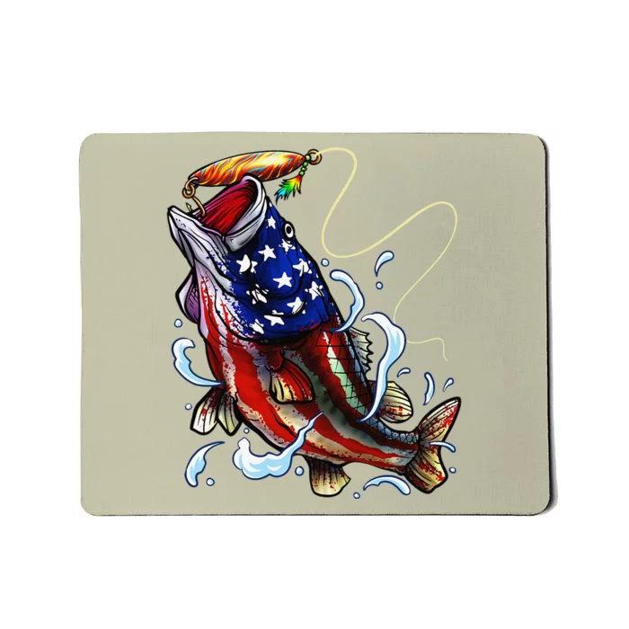 Bass Fishing Fish American Flag Dad Father Fourth Of July Mousepad