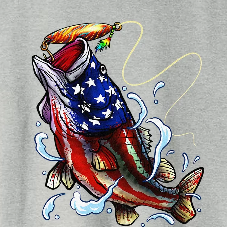 Bass Fishing Fish American Flag Dad Father Fourth Of July Women's Crop Top Tee