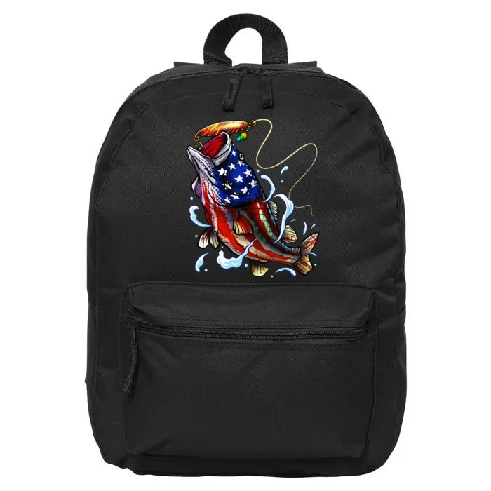 Bass Fishing Fish American Flag Dad Father Fourth Of July 16 in Basic Backpack