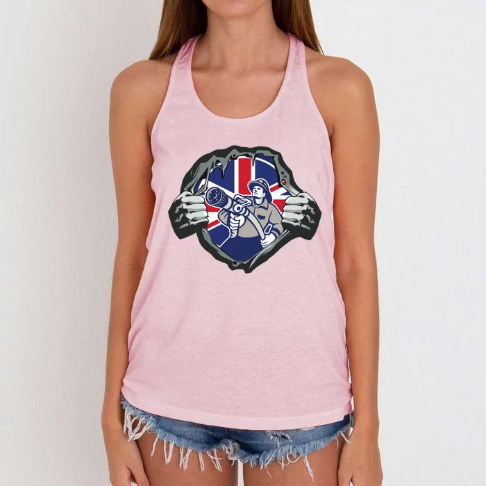 British Fire Fighter Hero Costume For Fire And Fire Gift Women's Knotted Racerback Tank