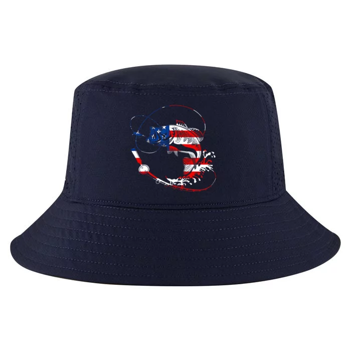 Bass Fishing Fish American Flag Patriotic Fourth Of July Cool Comfort Performance Bucket Hat