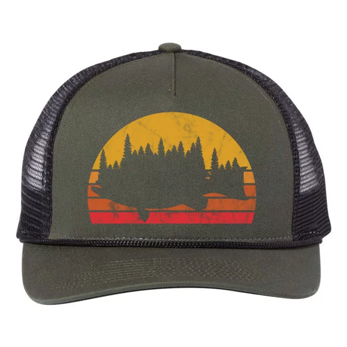 Bass Fishing Forest Sunset Retro Rope Trucker Hat Cap