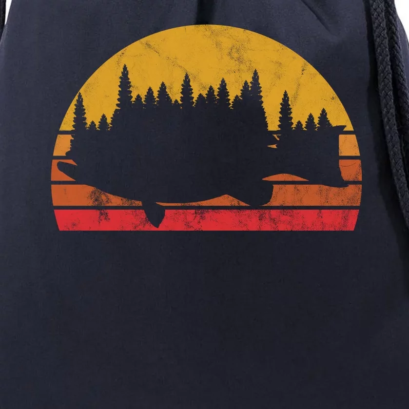 Bass Fishing Forest Sunset Drawstring Bag