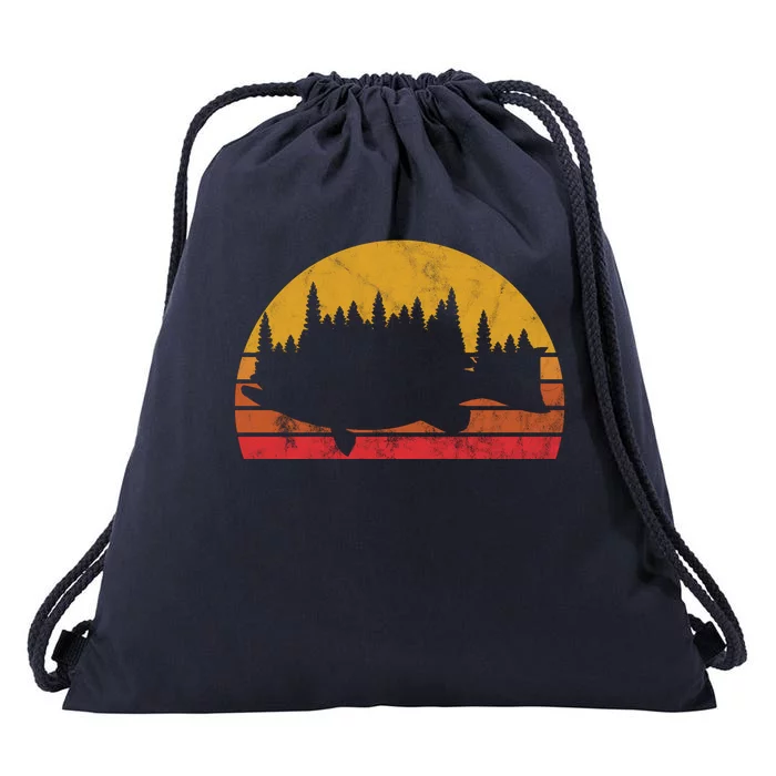 Bass Fishing Forest Sunset Drawstring Bag