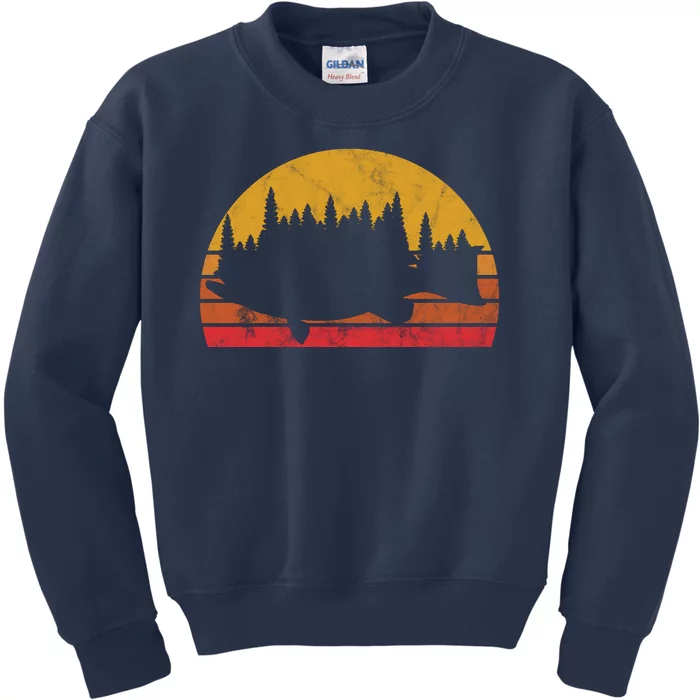 Bass Fishing Forest Sunset Kids Sweatshirt