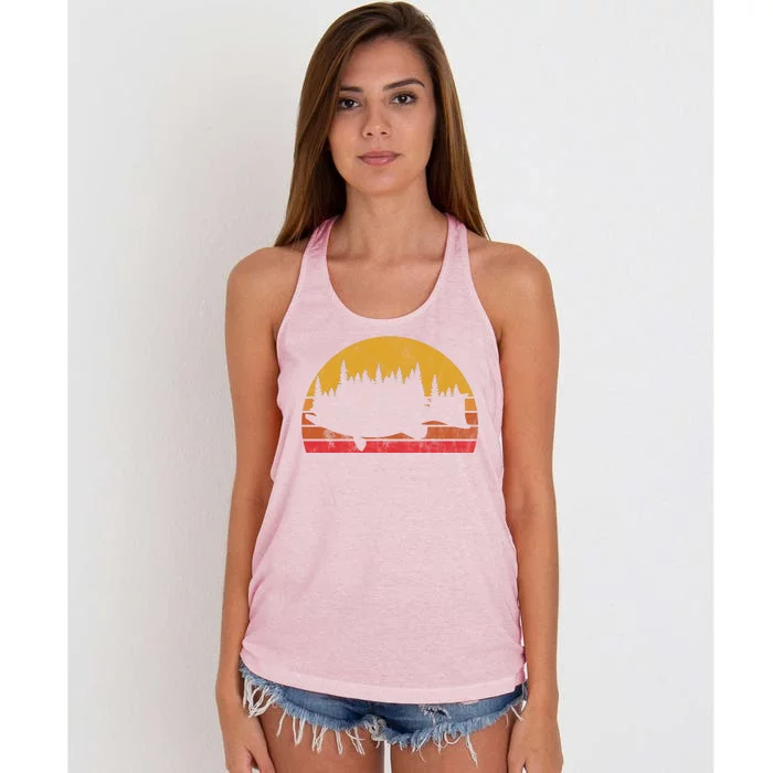 Bass Fishing Forest Sunset Women's Knotted Racerback Tank