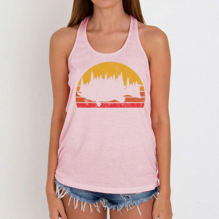 Bass Fishing Forest Sunset Women's Knotted Racerback Tank