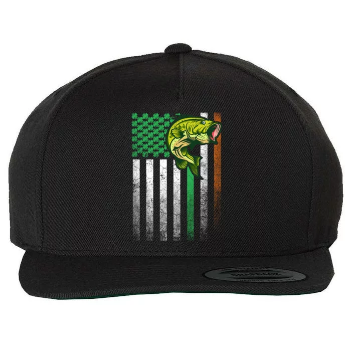 Bass Fish Fishing Gift St Patrick's Day Irish American Flag Funny Gift Wool Snapback Cap