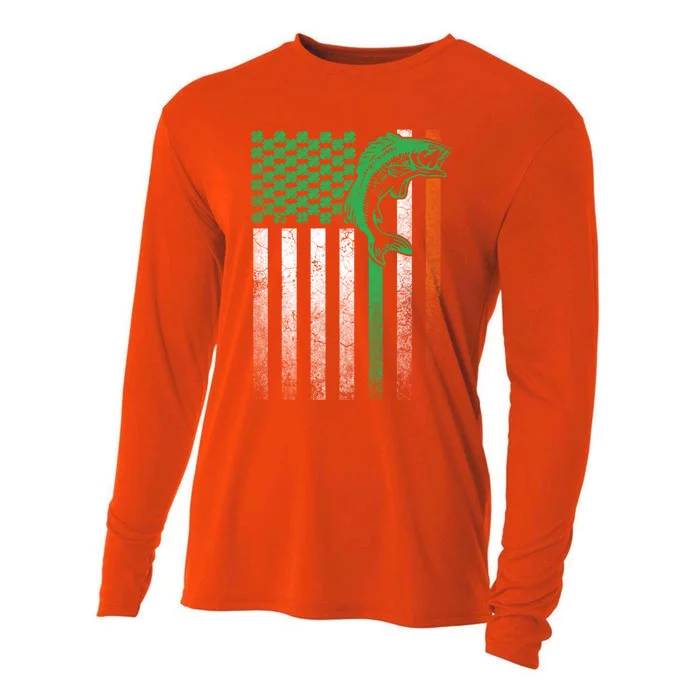 Bass Fish Fishing Irish American Flag St Patrick's Day Gift Cooling Performance Long Sleeve Crew