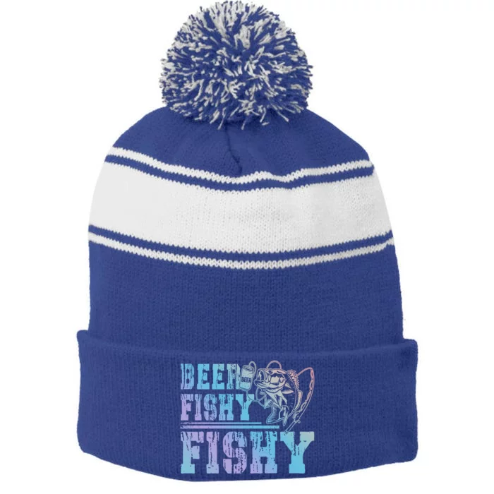 Beer Fishy Fishy Funny Fishing Gift Stripe Pom Pom Beanie