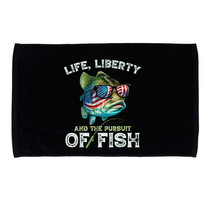 Bass Fish Fishing 4th Of July Fourth American Flag Bass Dad Microfiber Hand Towel