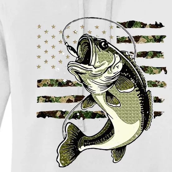 Bass Fish Fishing Usa American Flag Women's Pullover Hoodie