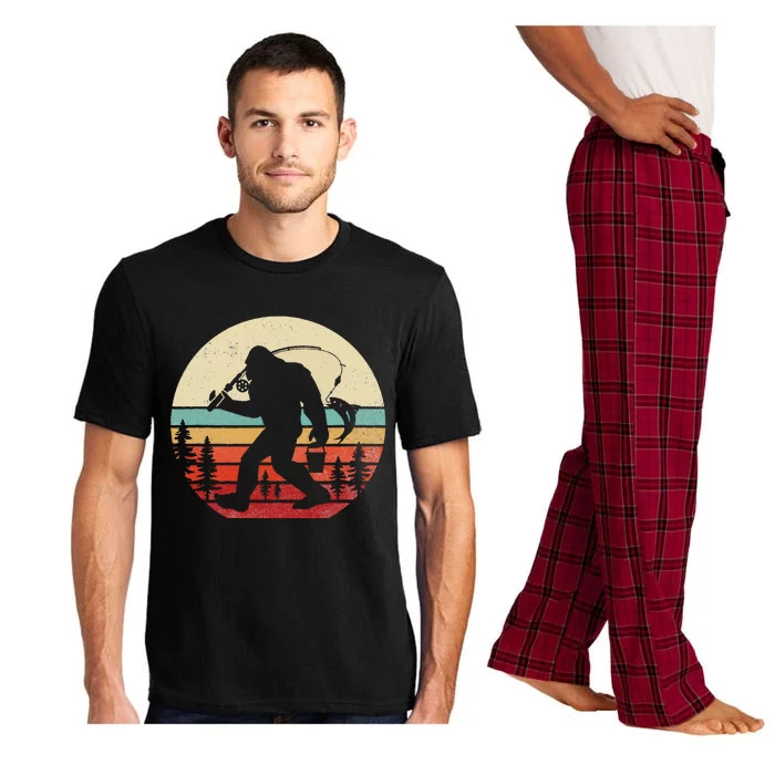 Bigfoot Fishing Funny Retro Sasquatch Dad Pajama Set