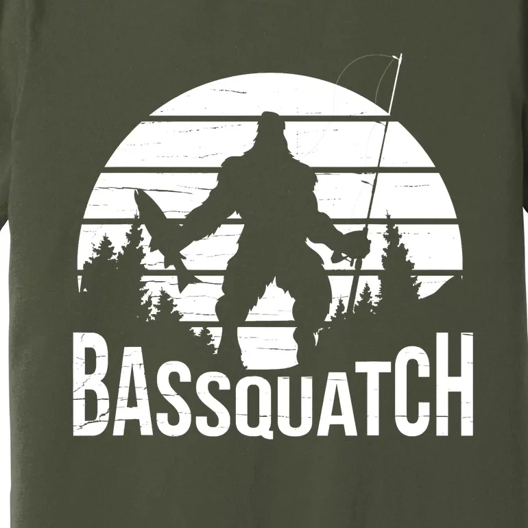 Bassquatch Funny Fishing Fisherman Fishing Rod Bass Fish Premium T-Shirt