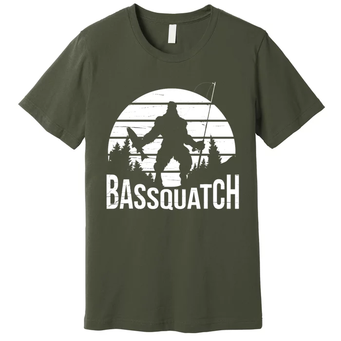 Bassquatch Funny Fishing Fisherman Fishing Rod Bass Fish Premium T-Shirt