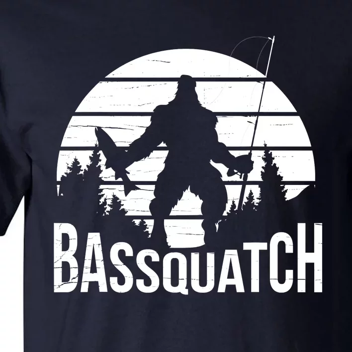 Bassquatch Funny Fishing Fisherman Fishing Rod Bass Fish Tall T-Shirt