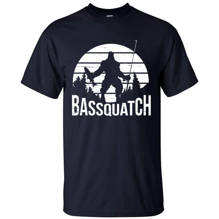 Bassquatch Funny Fishing Fisherman Fishing Rod Bass Fish Tall T-Shirt