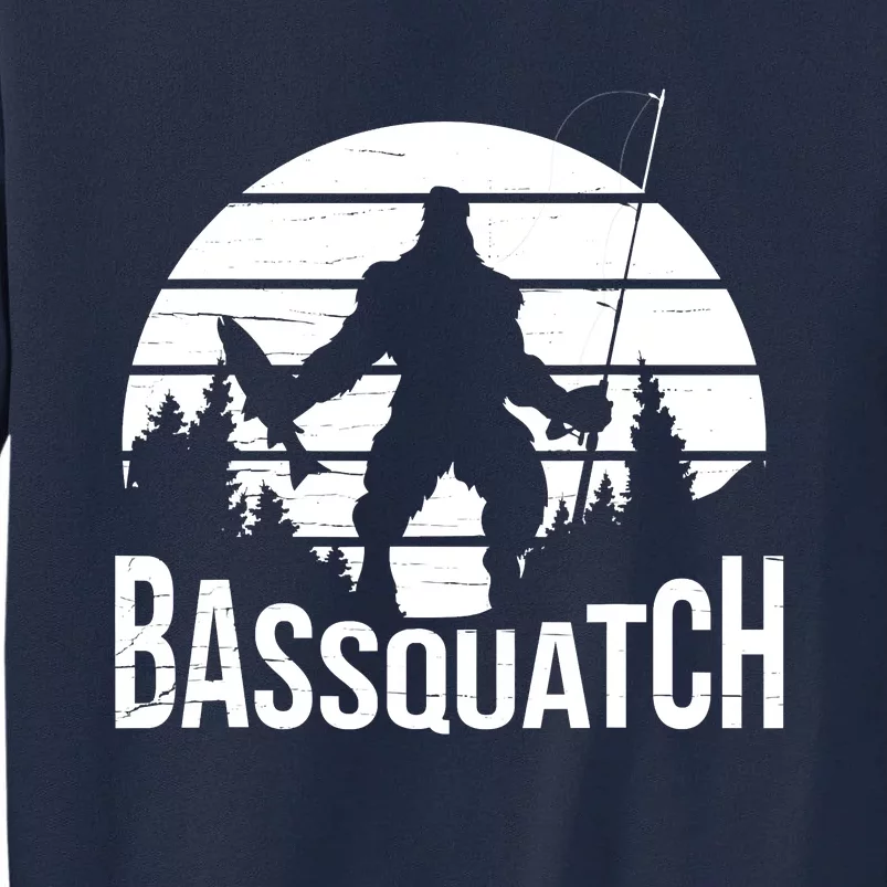 Bassquatch Funny Fishing Fisherman Fishing Rod Bass Fish Tall Sweatshirt