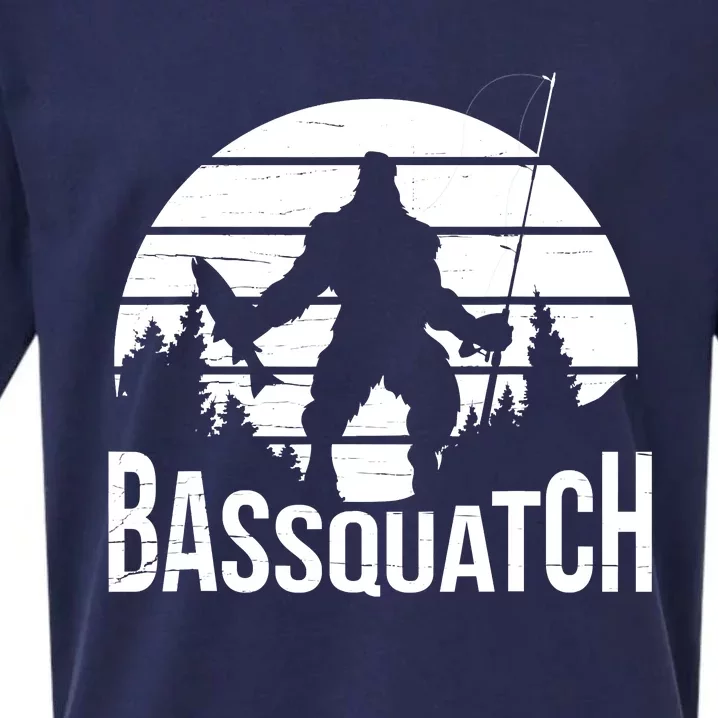 Bassquatch Funny Fishing Fisherman Fishing Rod Bass Fish Sueded Cloud Jersey T-Shirt