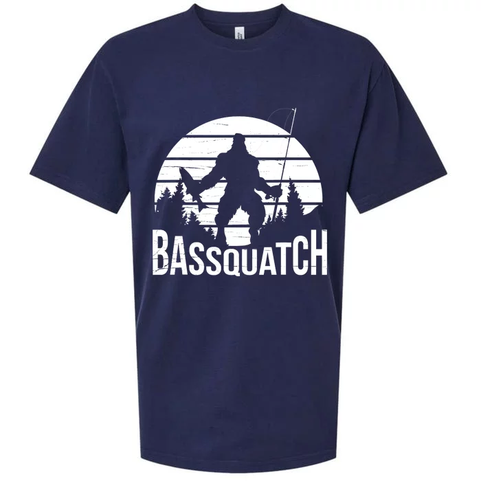 Bassquatch Funny Fishing Fisherman Fishing Rod Bass Fish Sueded Cloud Jersey T-Shirt