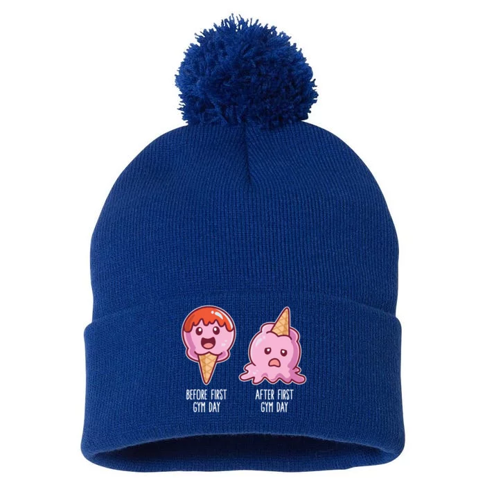 Before First Gym Day After First Gym Day Ice Cream Cute Gift Pom Pom 12in Knit Beanie