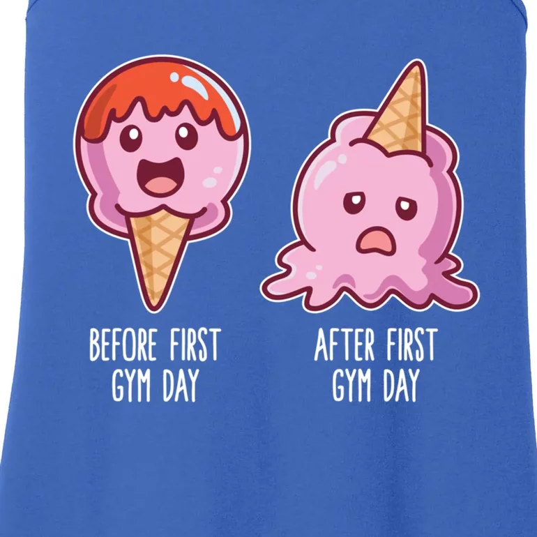 Before First Gym Day After First Gym Day Ice Cream Gift Ladies Essential Tank