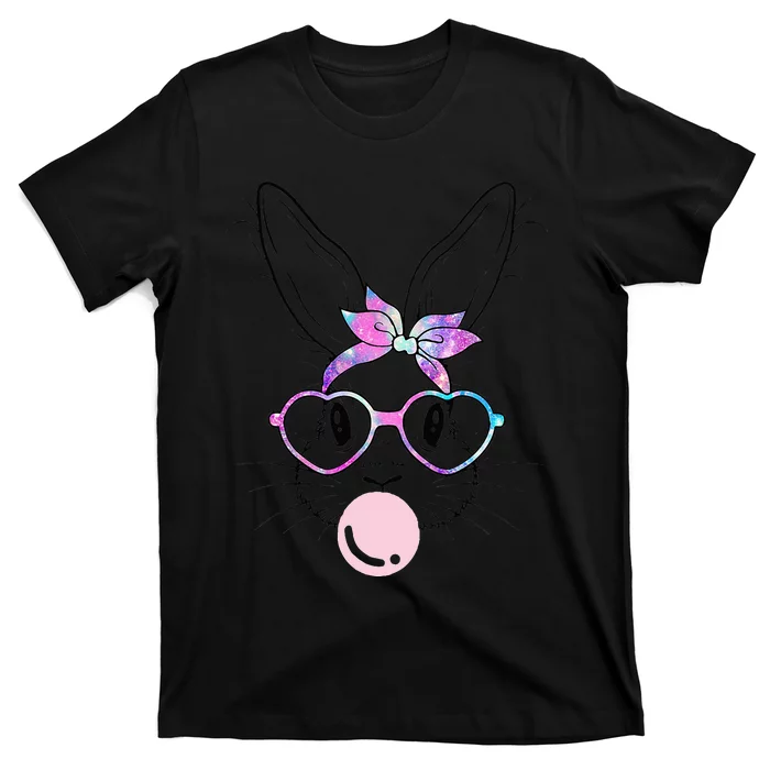 Bunny Face Galaxy Glasses Bubble Gum Easter Day T-Shirt