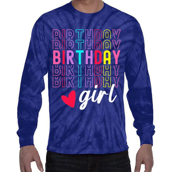 Birthday For Girl Retro Text Awesome Cute Birthday Party Tie-Dye Long Sleeve Shirt