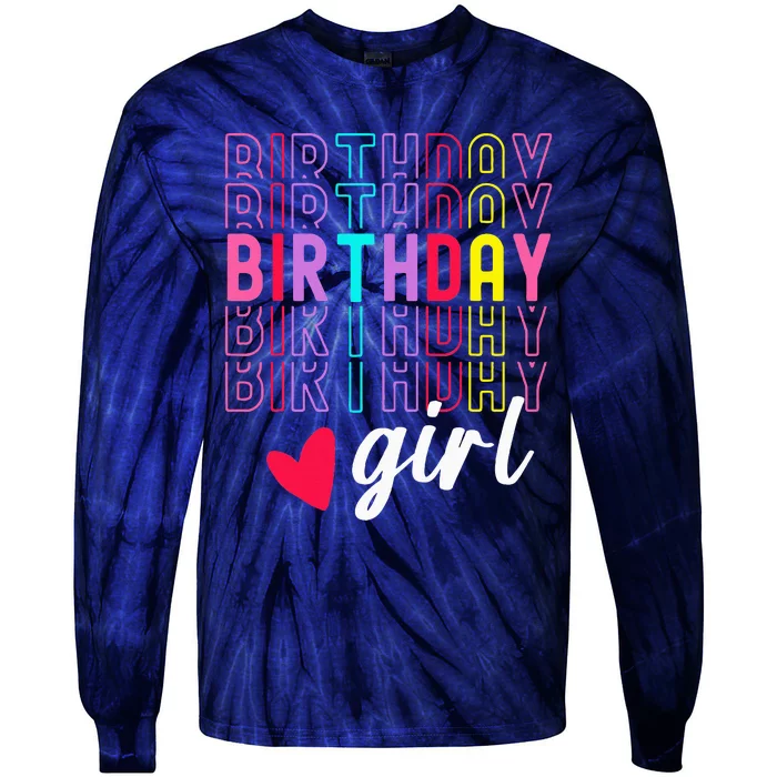 Birthday For Girl Retro Text Awesome Cute Birthday Party Tie-Dye Long Sleeve Shirt