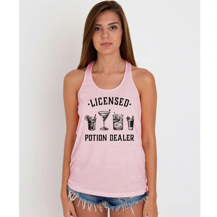 Bartender Funny Gift Licensed Potion Dealer Funny Gift Cocktail Art Funny Gift Women's Knotted Racerback Tank