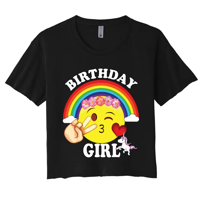 Birthday For Girl Unicorn Rainbow Heart Kiss Women's Crop Top Tee