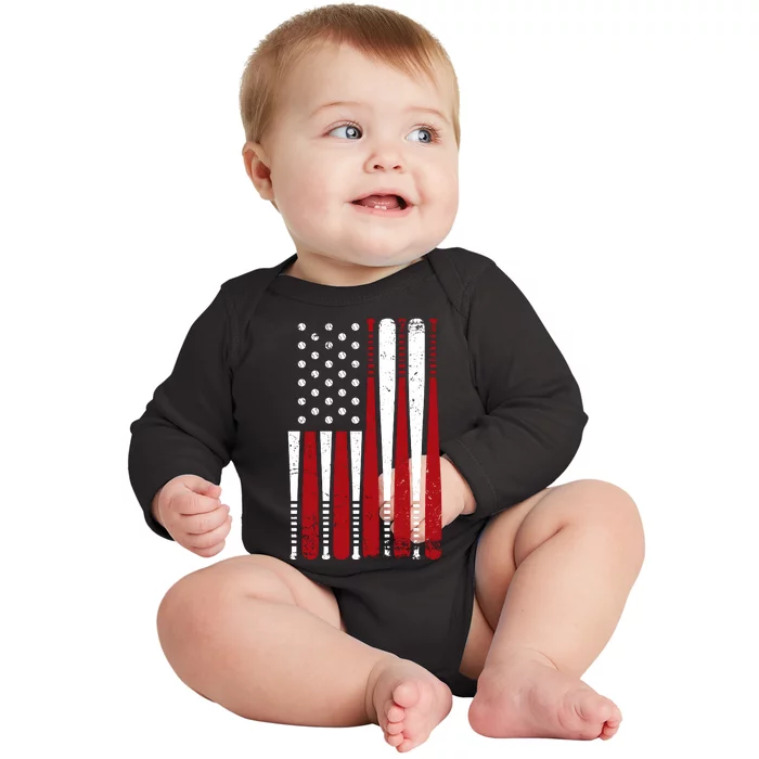 Baseball Flag Gifts Patriotic Baseball Baby Long Sleeve Bodysuit