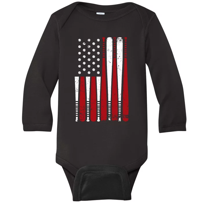 Baseball Flag Gifts Patriotic Baseball Baby Long Sleeve Bodysuit