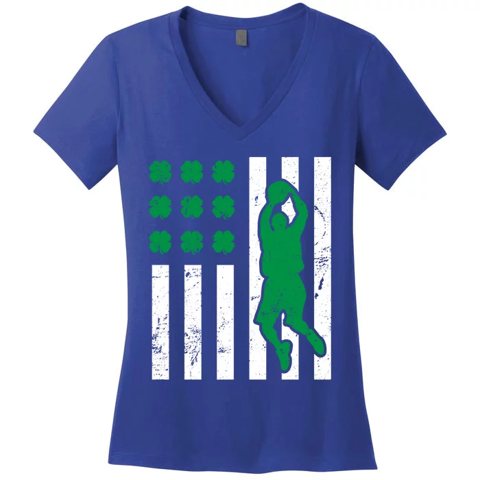 Basketball Funny Gift Friend St Patricks Day Shamrock Flag Gift Women's V-Neck T-Shirt