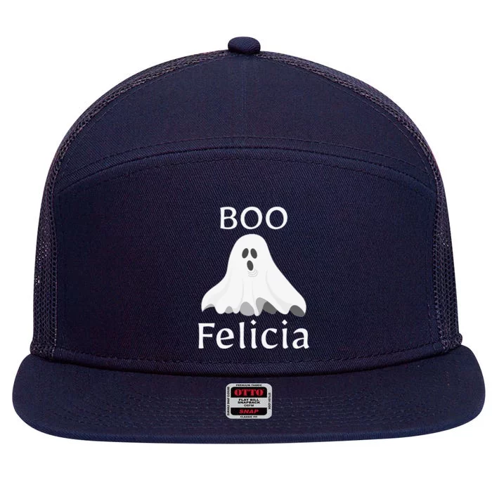 Boo Felicia Ghost Halloween Funny Spooky Gift 7 Panel Mesh Trucker Snapback Hat