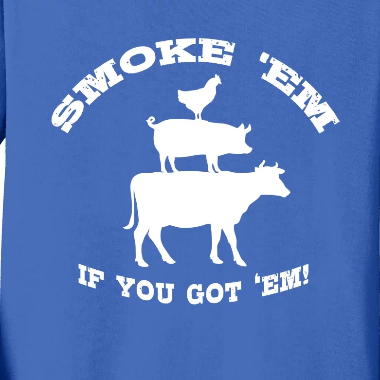 Bbq Funny Gift Meat Smoking Barbecue Gift Grilling Dad Kids Long Sleeve Shirt