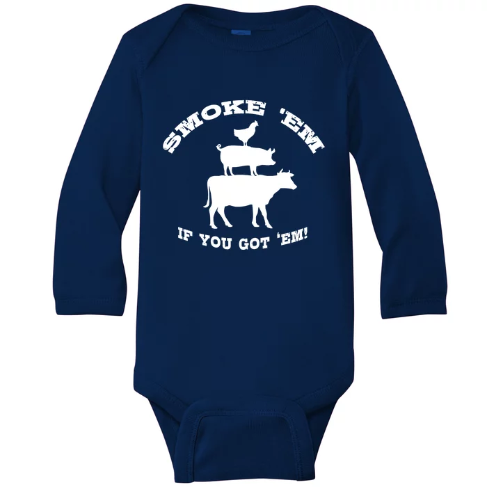 Bbq Funny Gift Meat Smoking Barbecue Gift Grilling Dad Baby Long Sleeve Bodysuit