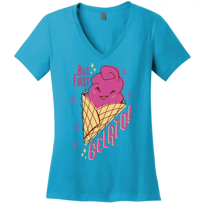 But First Gelato Cute Women's V-Neck T-Shirt