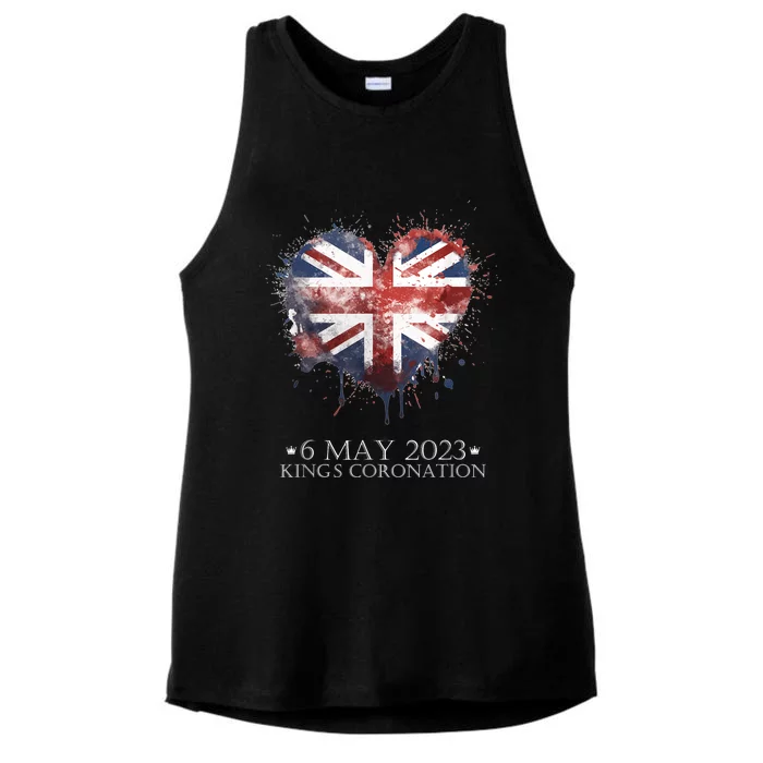 British Flag Heart King's Coronation. Union Jack Charles Ladies Tri-Blend Wicking Tank