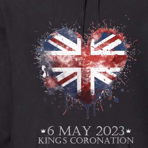 British Flag Heart King's Coronation. Union Jack Charles Premium Hoodie