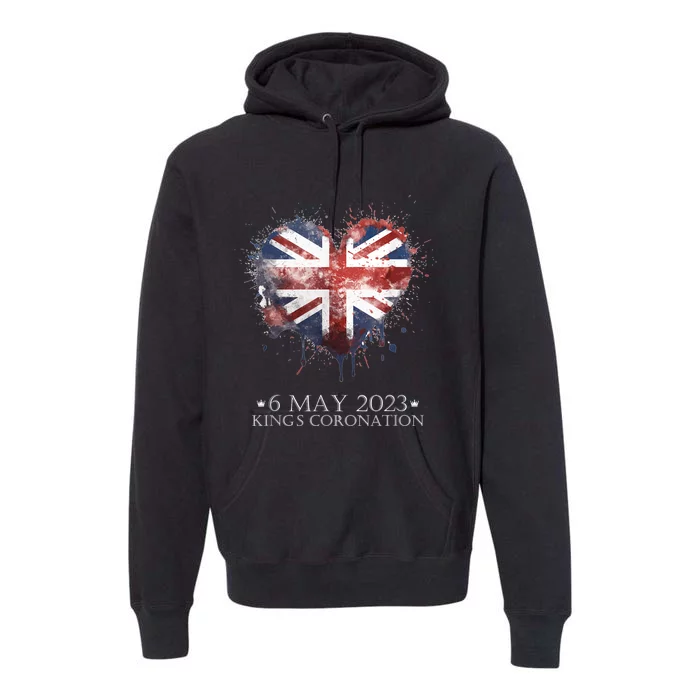 British Flag Heart King's Coronation. Union Jack Charles Premium Hoodie