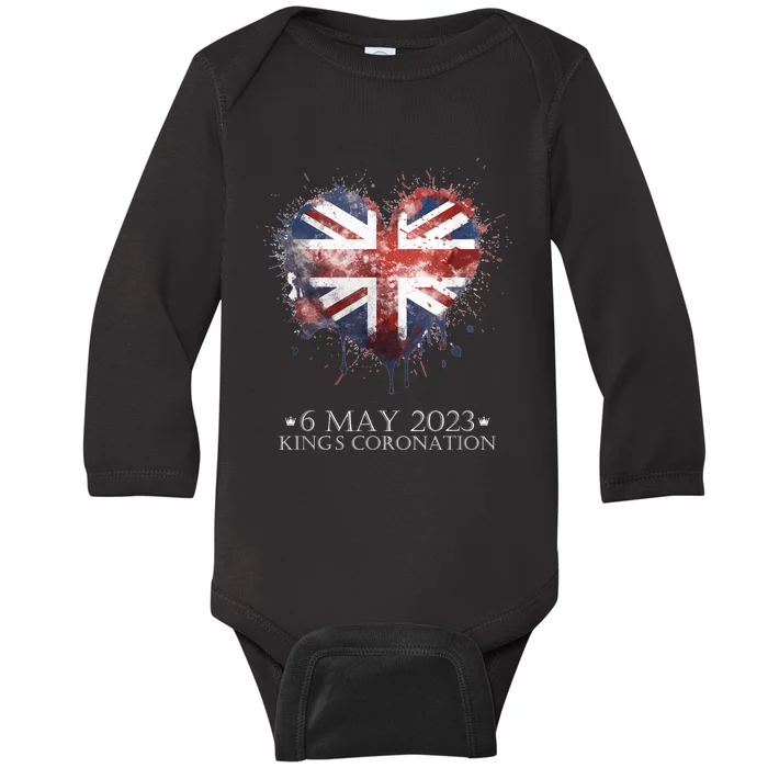 British Flag Heart King's Coronation. Union Jack Charles Baby Long Sleeve Bodysuit