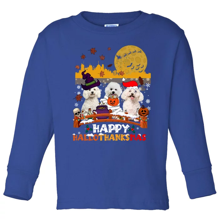 Bichon Frise Happy Hallothanksmas Halloween Thanksgiving Gift Toddler Long Sleeve Shirt