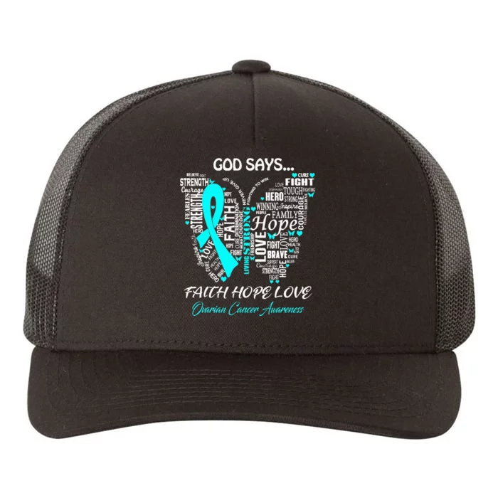 Butterfly Faith Hope Love Ovarian Cancer Awareness Gifts Yupoong Adult 5-Panel Trucker Hat