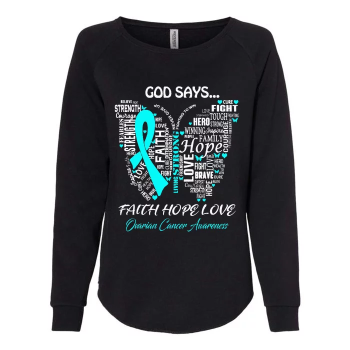 Butterfly Faith Hope Love Ovarian Cancer Awareness Gifts Womens California Wash Sweatshirt