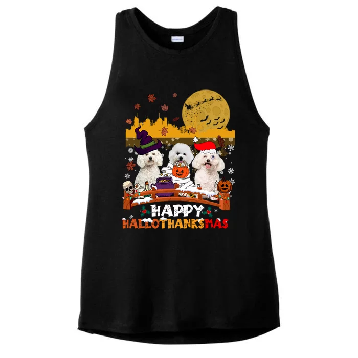 Bichon Frise Happy Hallothanksmas Halloween Thanksgiving Great Gift Ladies Tri-Blend Wicking Tank