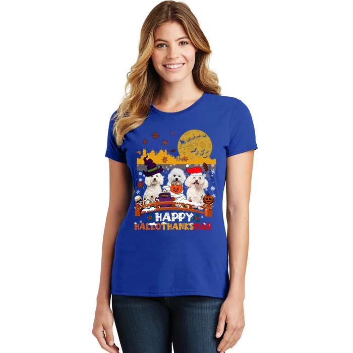 Bichon Frise Happy Hallothanksmas Halloween Thanksgiving Great Gift Women's T-Shirt