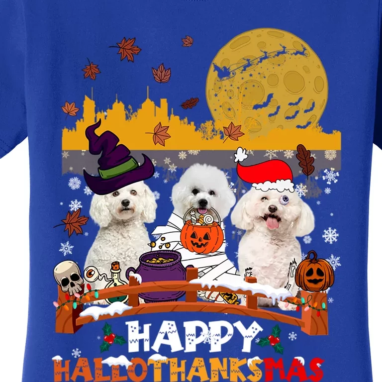 Bichon Frise Happy Hallothanksmas Halloween Thanksgiving Great Gift Women's T-Shirt