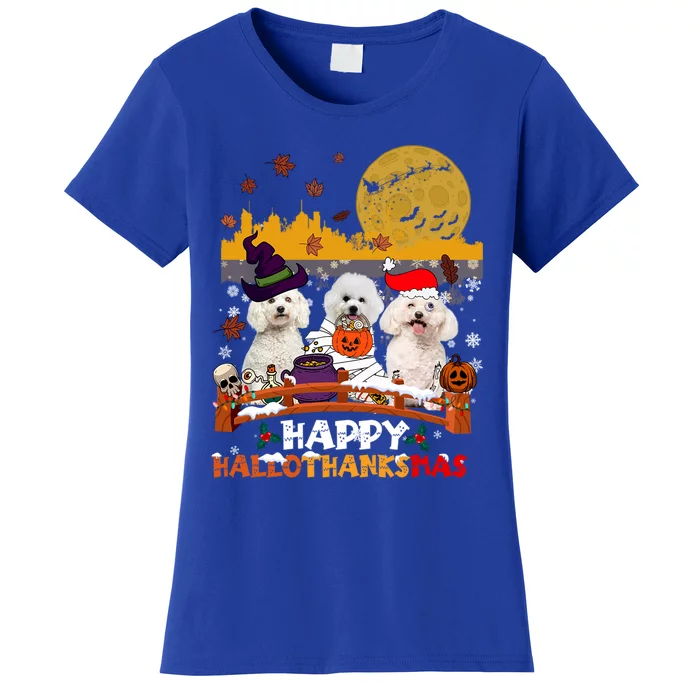 Bichon Frise Happy Hallothanksmas Halloween Thanksgiving Great Gift Women's T-Shirt