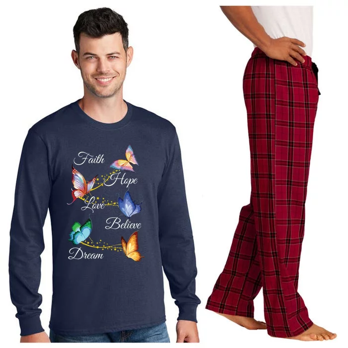 Butterfly Faith Hope Love Believe Dream Long Sleeve Pajama Set